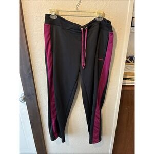 vtg Women's Reebok sweat pants large black purple trim pockets Polyester